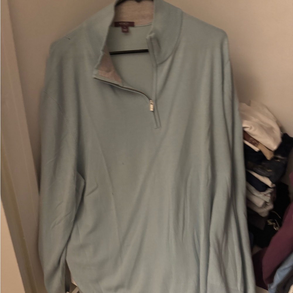 Men's Light Blue Vintage Oversized Half-Zip Sweater